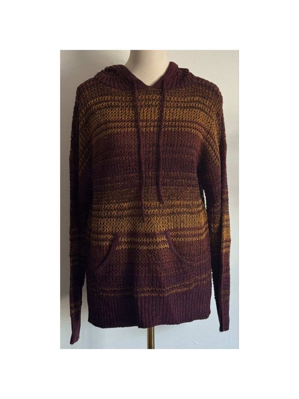 Women's Full Circle Trends Burgundy Gold Striped Hoodie L